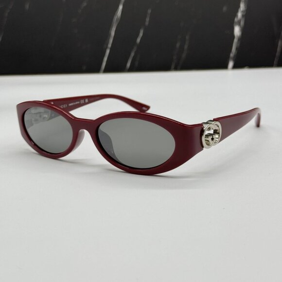 NEW GUCCI GG1662SA 006 SUNGLASSES WOMEN BURGUNDY OVAL EYEWEAR - Picture 1 of 10